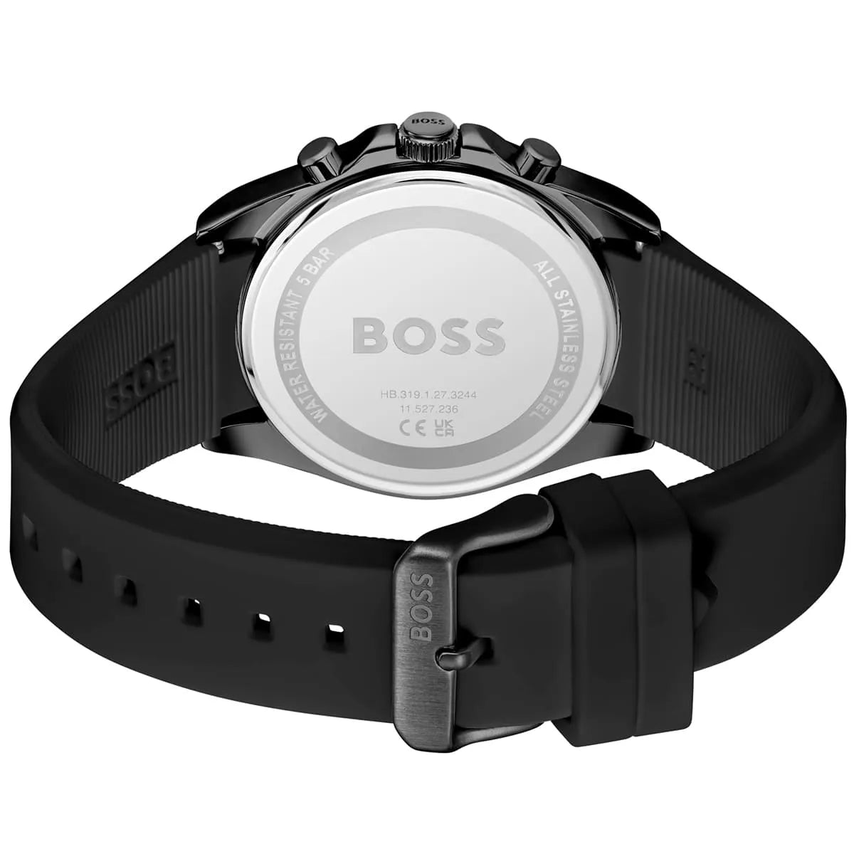 Hugo Boss Strike watch caseback showing stainless steel back and boss branding