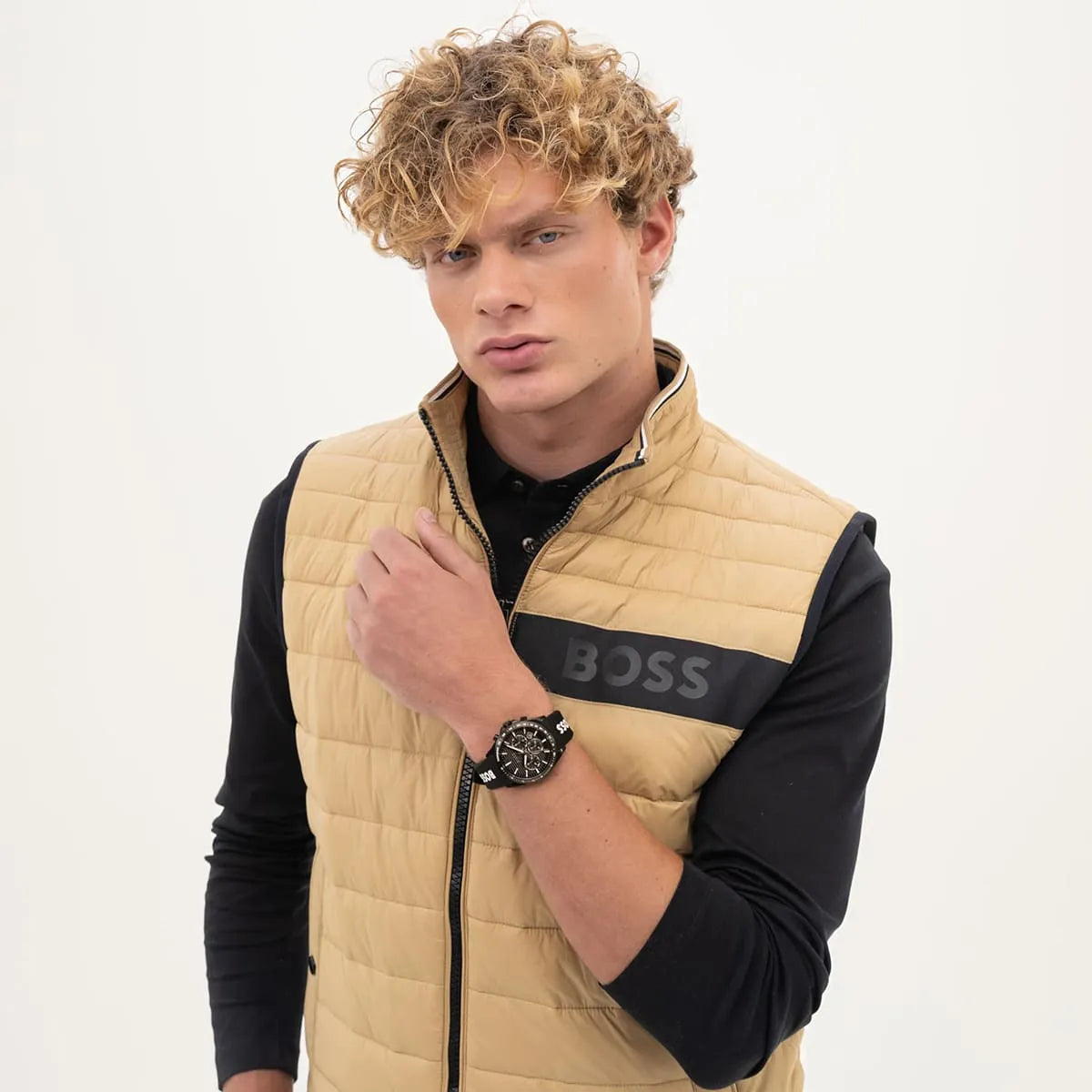 Hugo Boss Strike watch worn on wrist in lifestyle shot