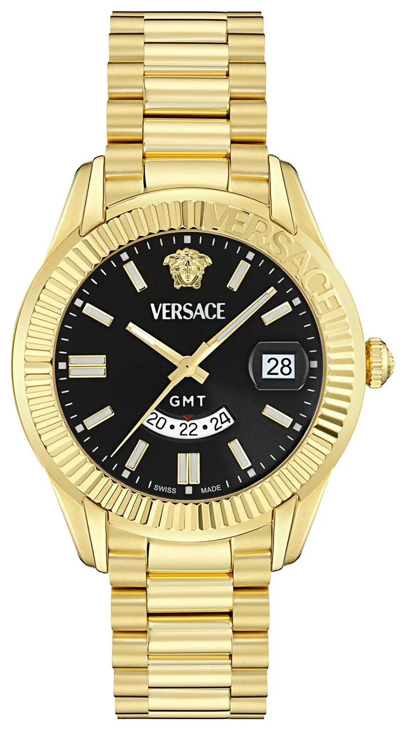 Versace Apodis GMT Black Dial Gold Men's Watch VE0U00625
