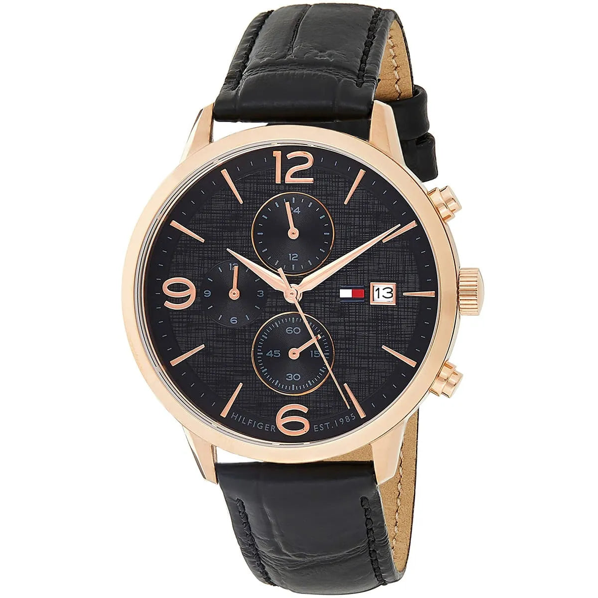 Tommy Hilfiger Quartz Leather Strap Black Dial 42mm Men's Watch - 1710358