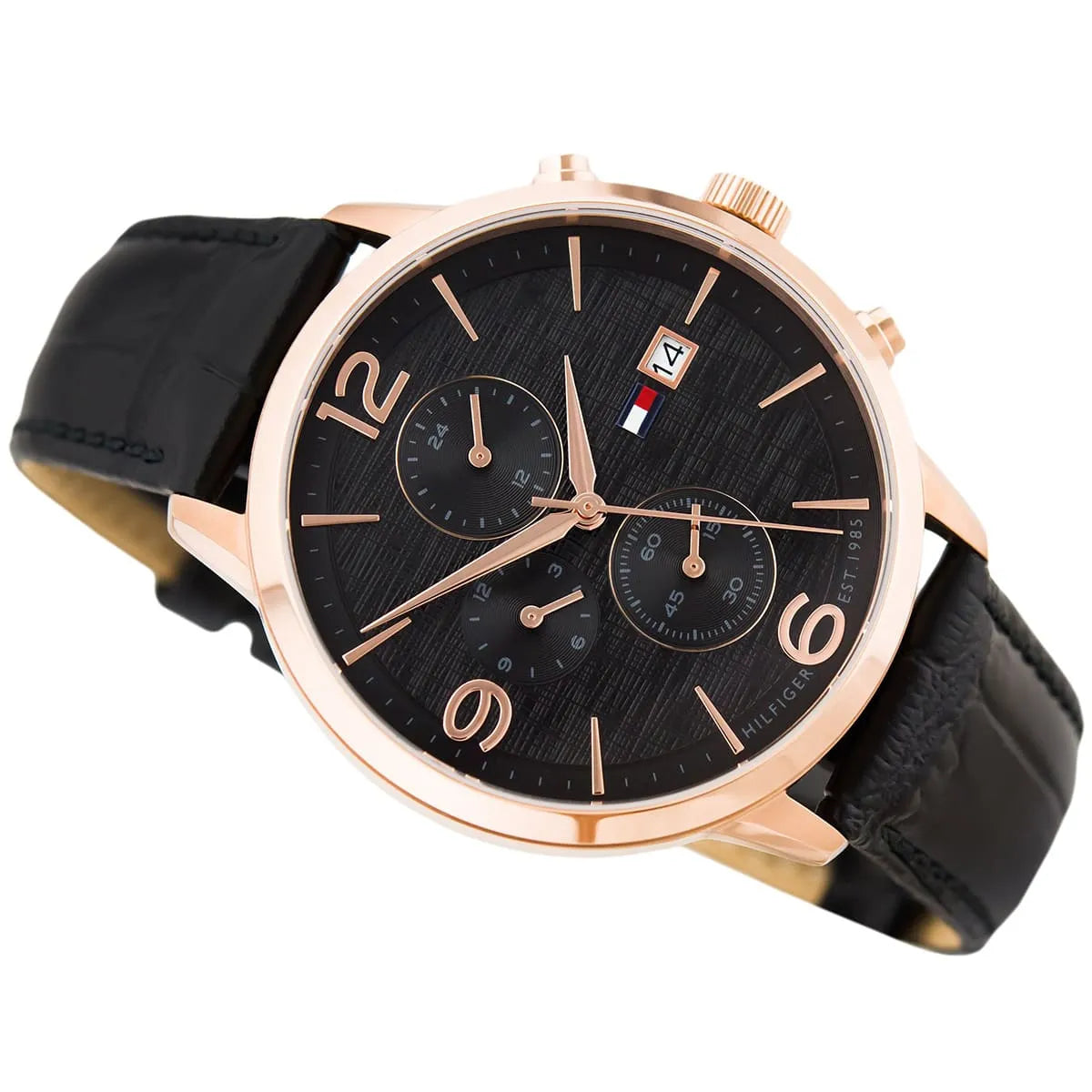 Tommy Hilfiger Quartz Leather Strap Black Dial 42mm Men's Watch - 1710358