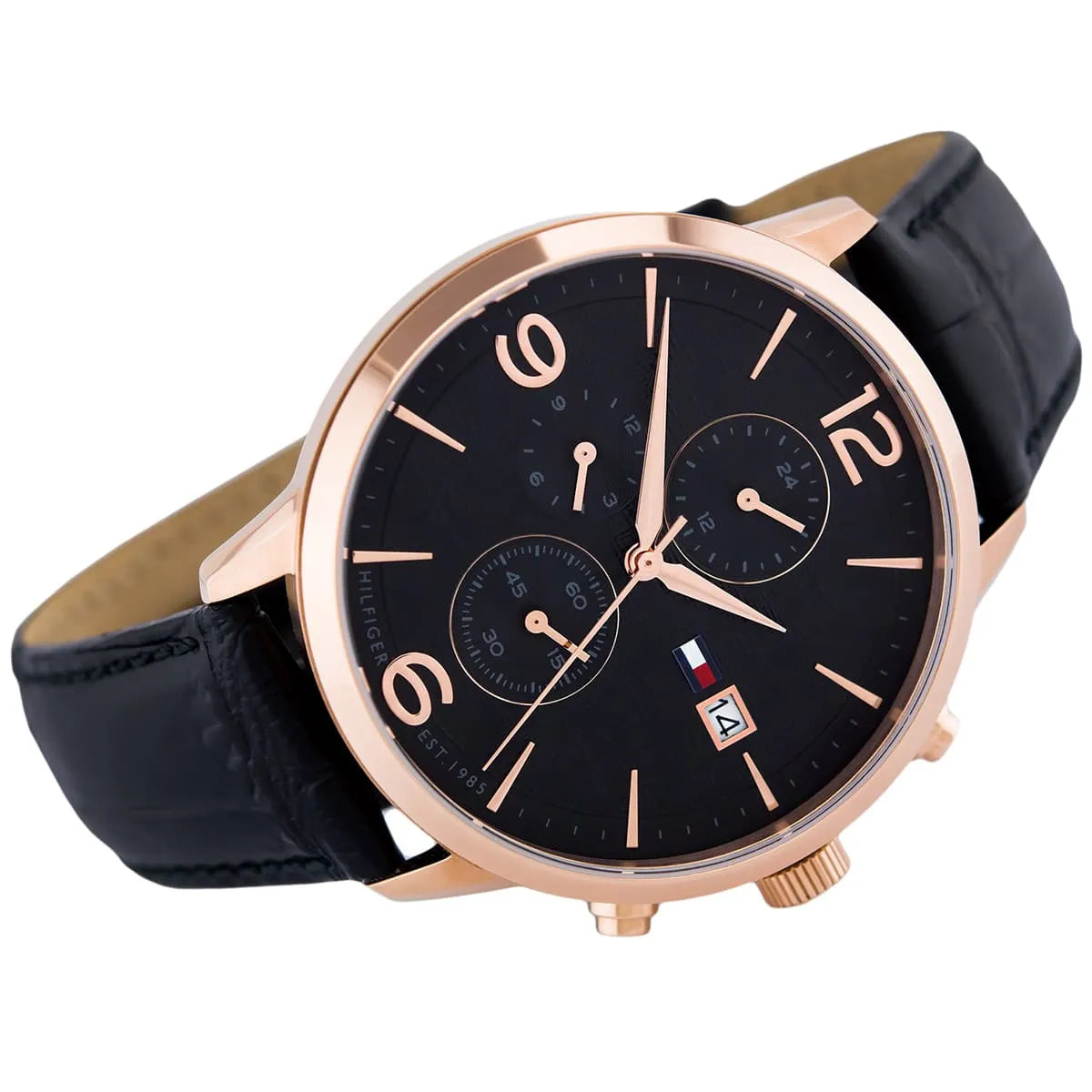 Tommy Hilfiger Quartz Leather Strap Black Dial 42mm Men's Watch - 1710358