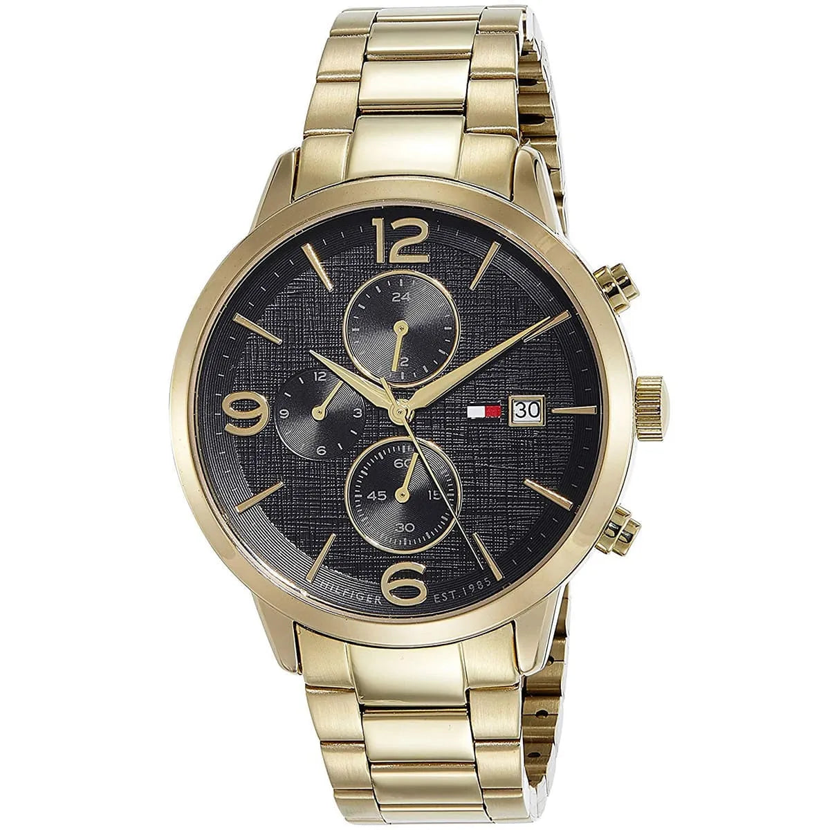 Tommy Hilfiger Liam multifunction watch angle view showing chronograph subdials