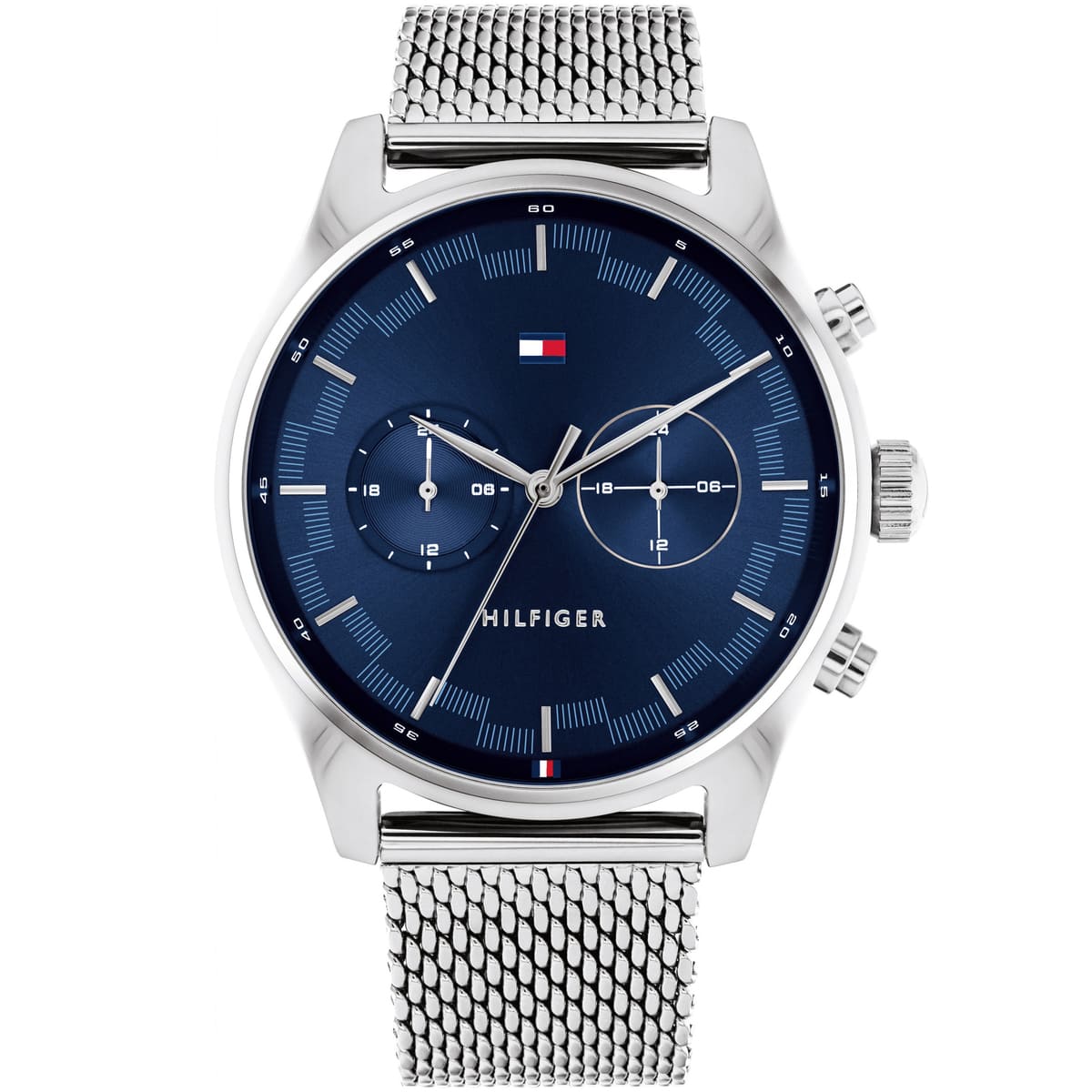 Tommy Hilfiger steel mesh men's watch with blue dial and chronograph subdials