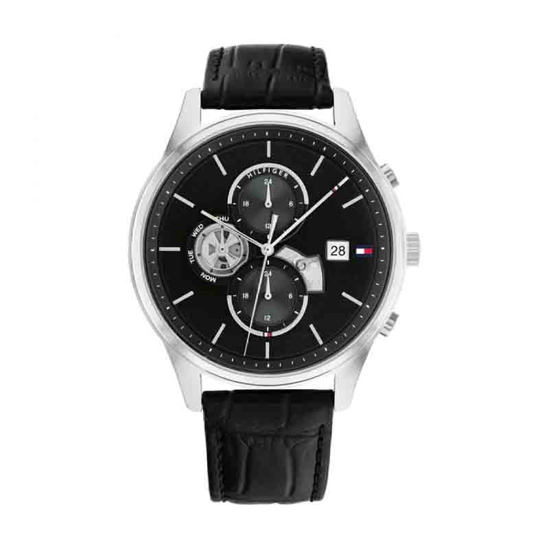 Tommy Hilfiger Black Multifunction Analog Black Leather Band Men's Watch - 1710502