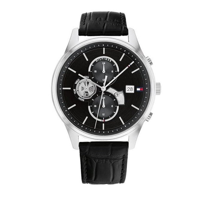 Tommy Hilfiger Black Multifunction Analog Black Leather Band Men's Watch - 1710502