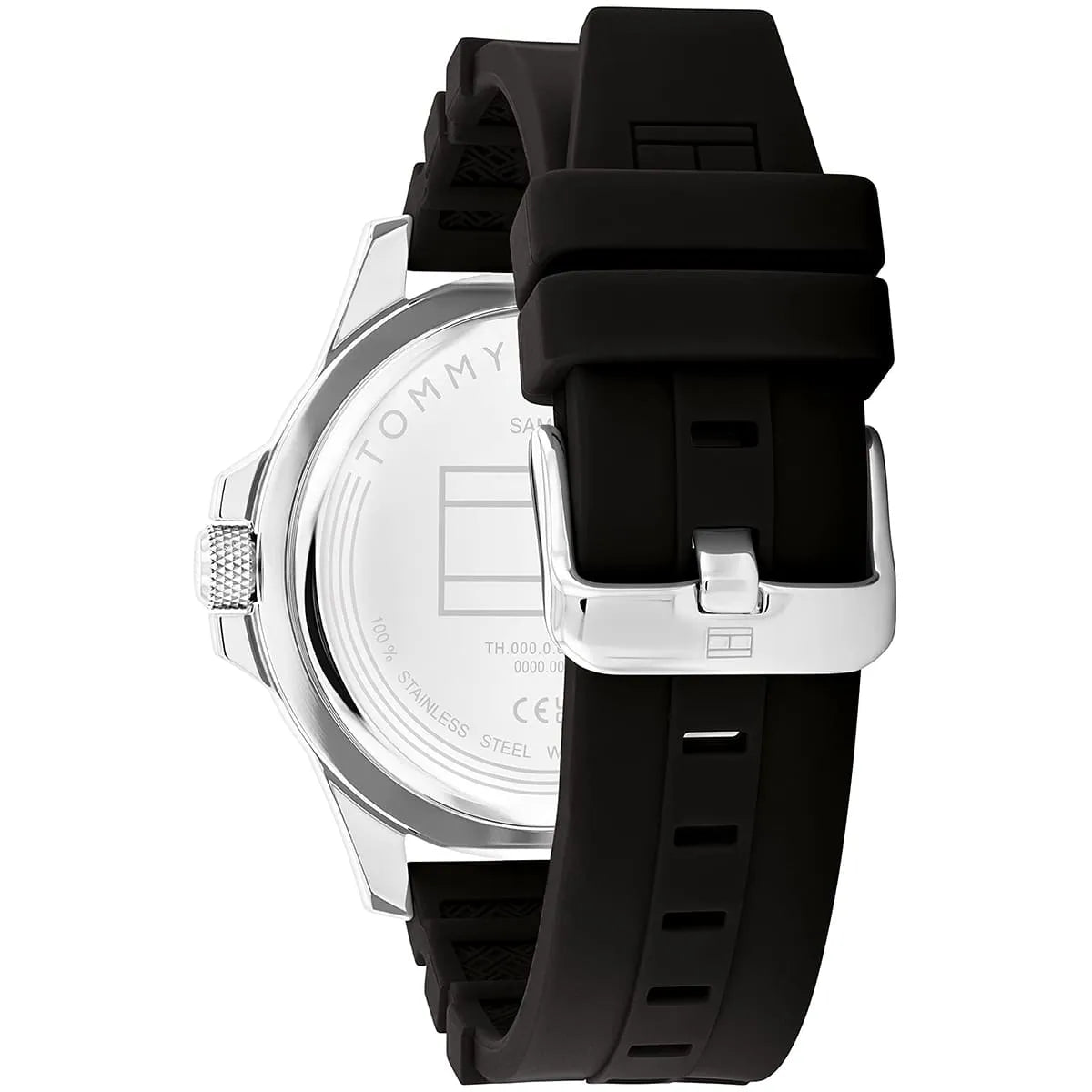 Tommy Hilfiger Ryan watch side view showing case profile and silicon strap attachment