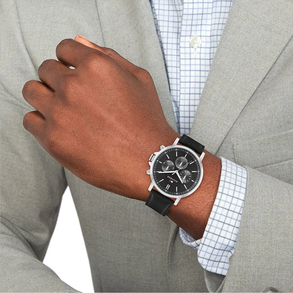Tommy Hilfiger Black Leather Dark Grey Dial Multi-function Men's Watch - 1710586