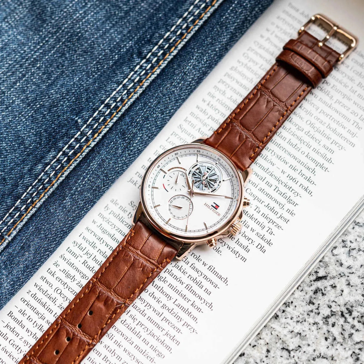 Tommy Hilfiger Brown Leather White Dial Multi-function Men's Watch - 1710606 1710606 - Image 9