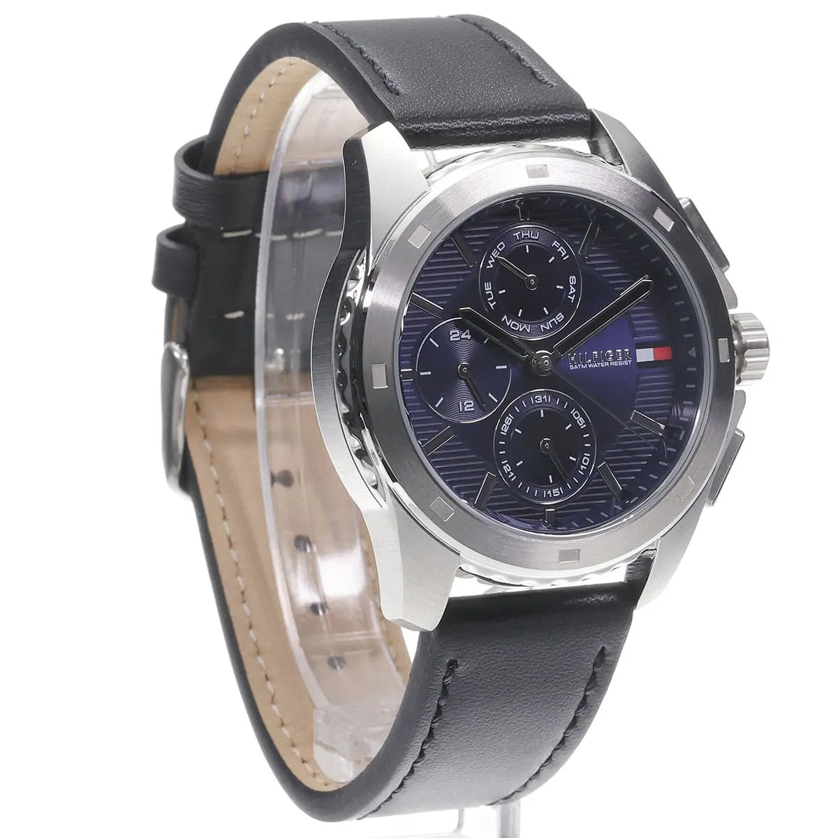 Tommy Hilfiger Black Leather Navy Dial Multi-function Men's Watch - 1710619