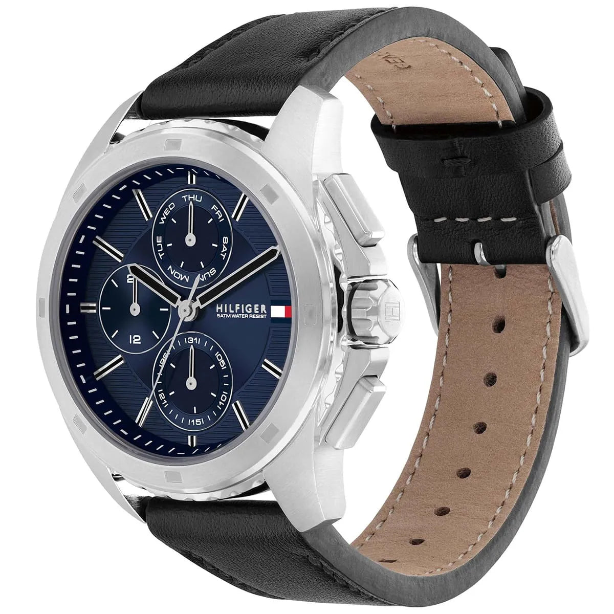 Tommy Hilfiger Black Leather Navy Dial Multi-function Men's Watch - 1710619