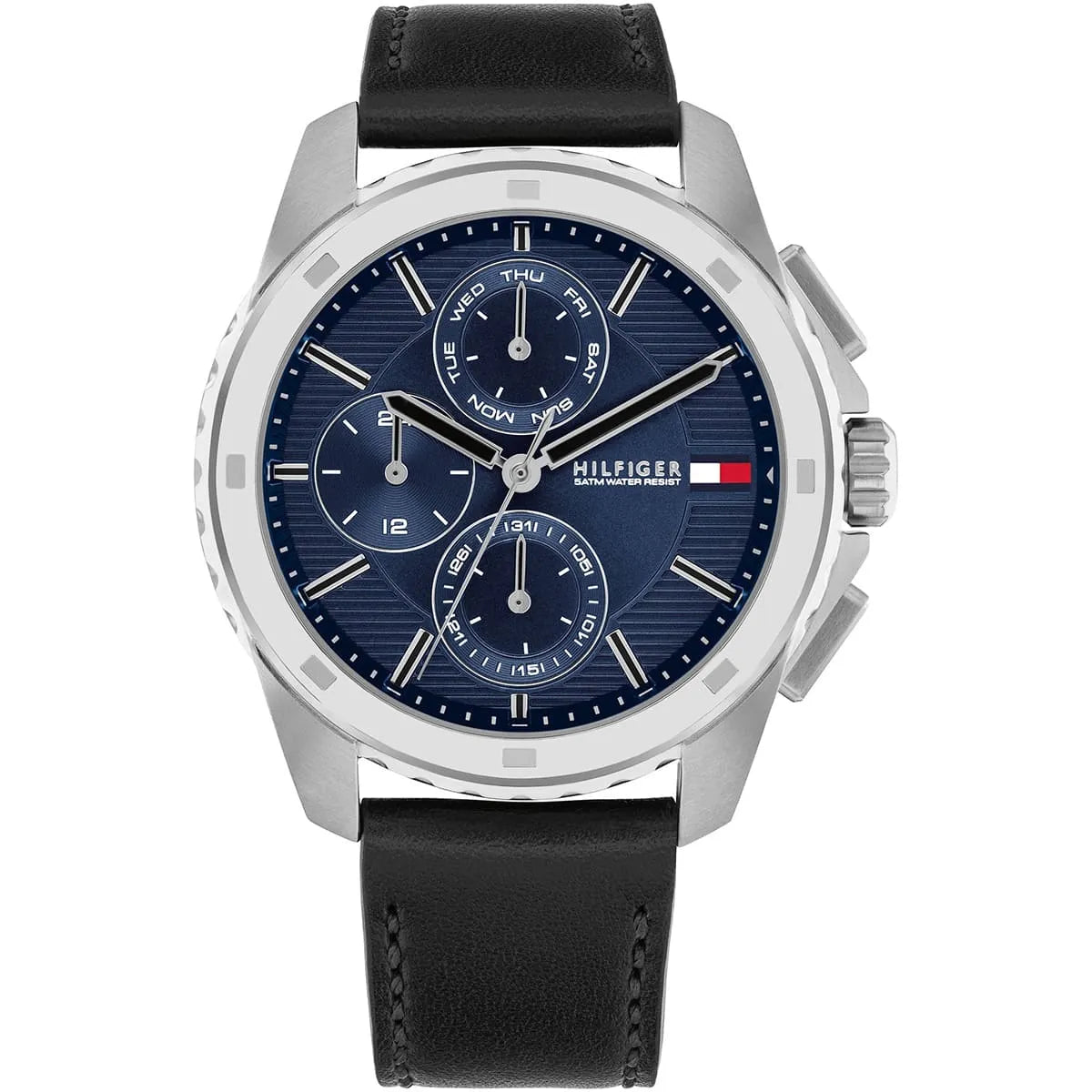 Tommy Hilfiger Black Leather Navy Dial Multi-function Men's Watch - 1710619