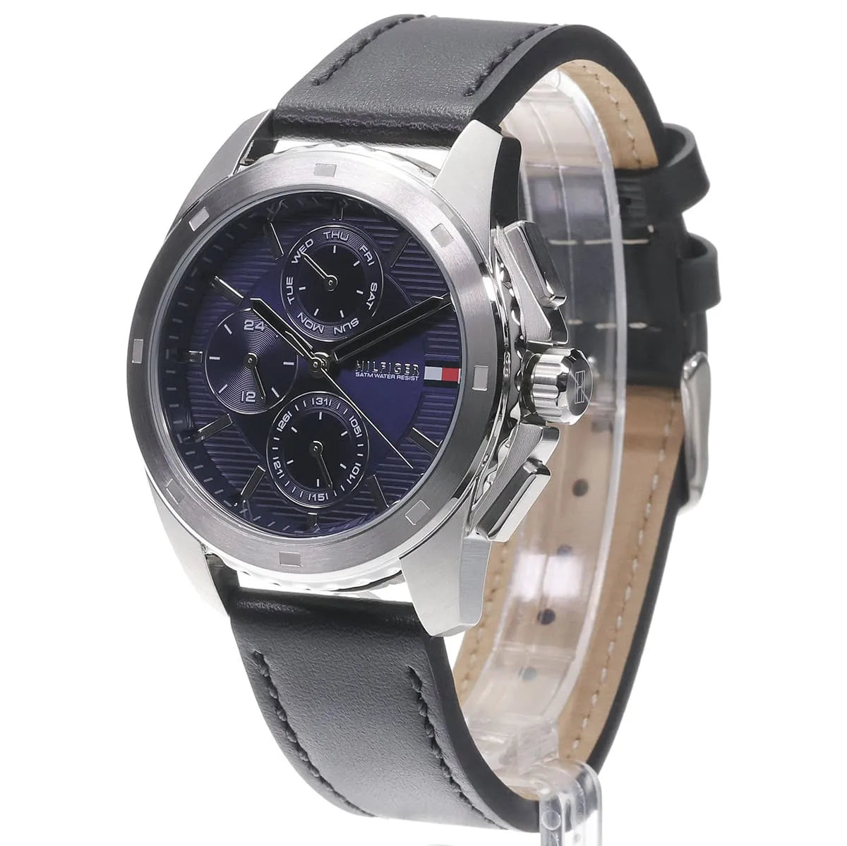 Tommy Hilfiger Black Leather Navy Dial Multi-function Men's Watch - 1710619