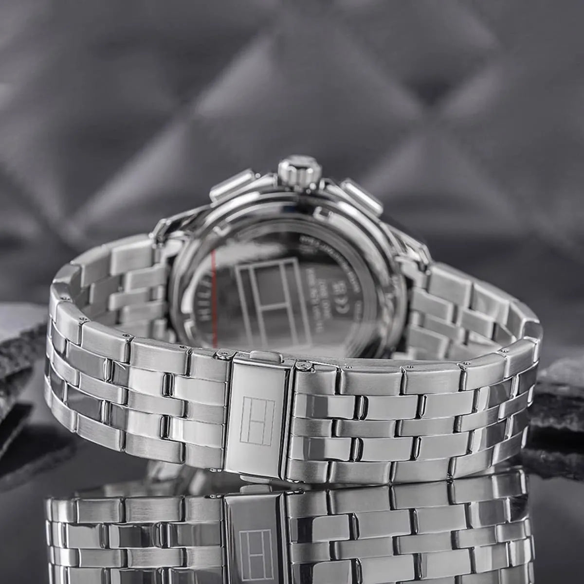 Tommy Hilfiger Walker chronograph watch back view showing bracelet and case