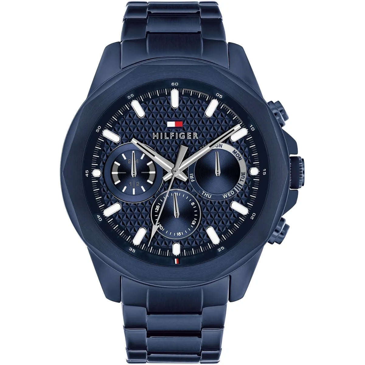 Tommy Hilfiger Lars blue chronograph watch with textured dial and steel bracelet