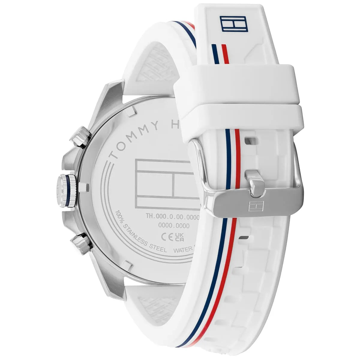 Tommy Hilfiger Decker case back showing water resistant marking and model reference TM.800.00.00.0000