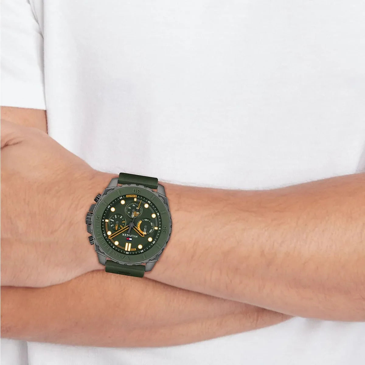 TOMMY HILFIGER MORGAN GREEN DIAL SILICON STRAP MEN'S WATCH - 1710688