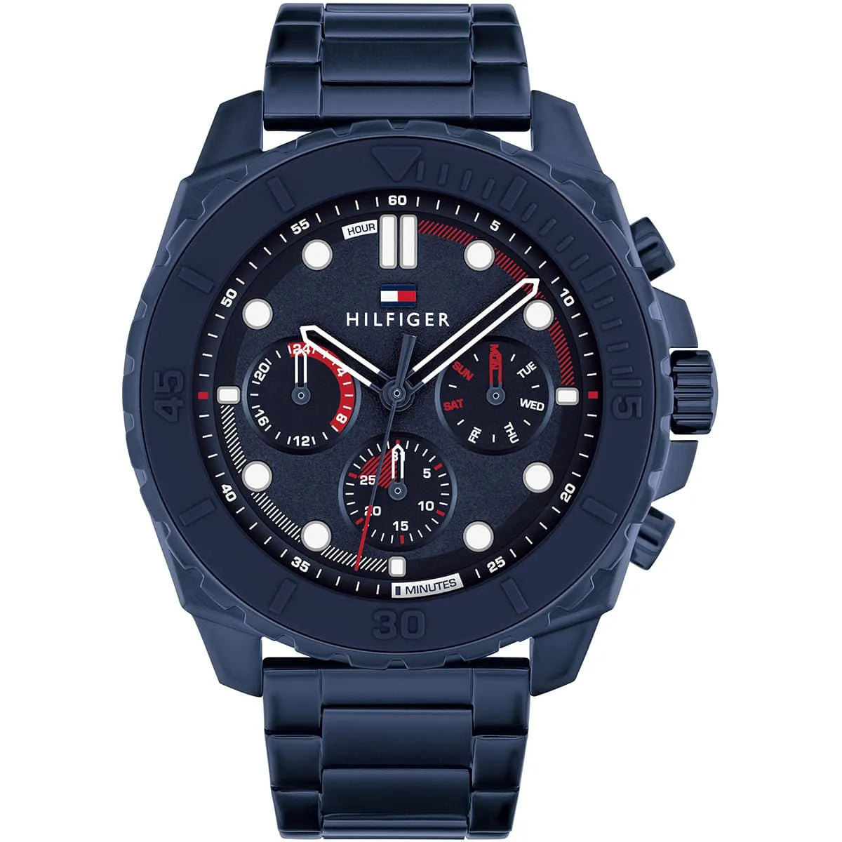 Tommy Hilfiger Morgan navy stainless steel chronograph watch with navy dial and multifunction subdials
