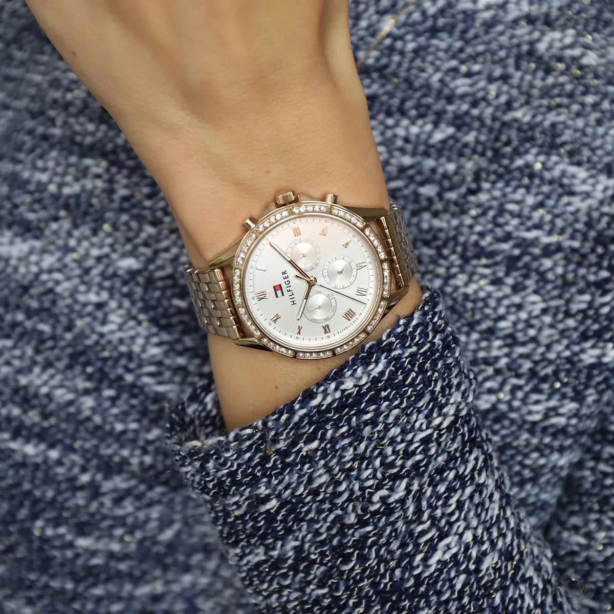 Tommy Hilfiger Ari watch on wrist lifestyle shot