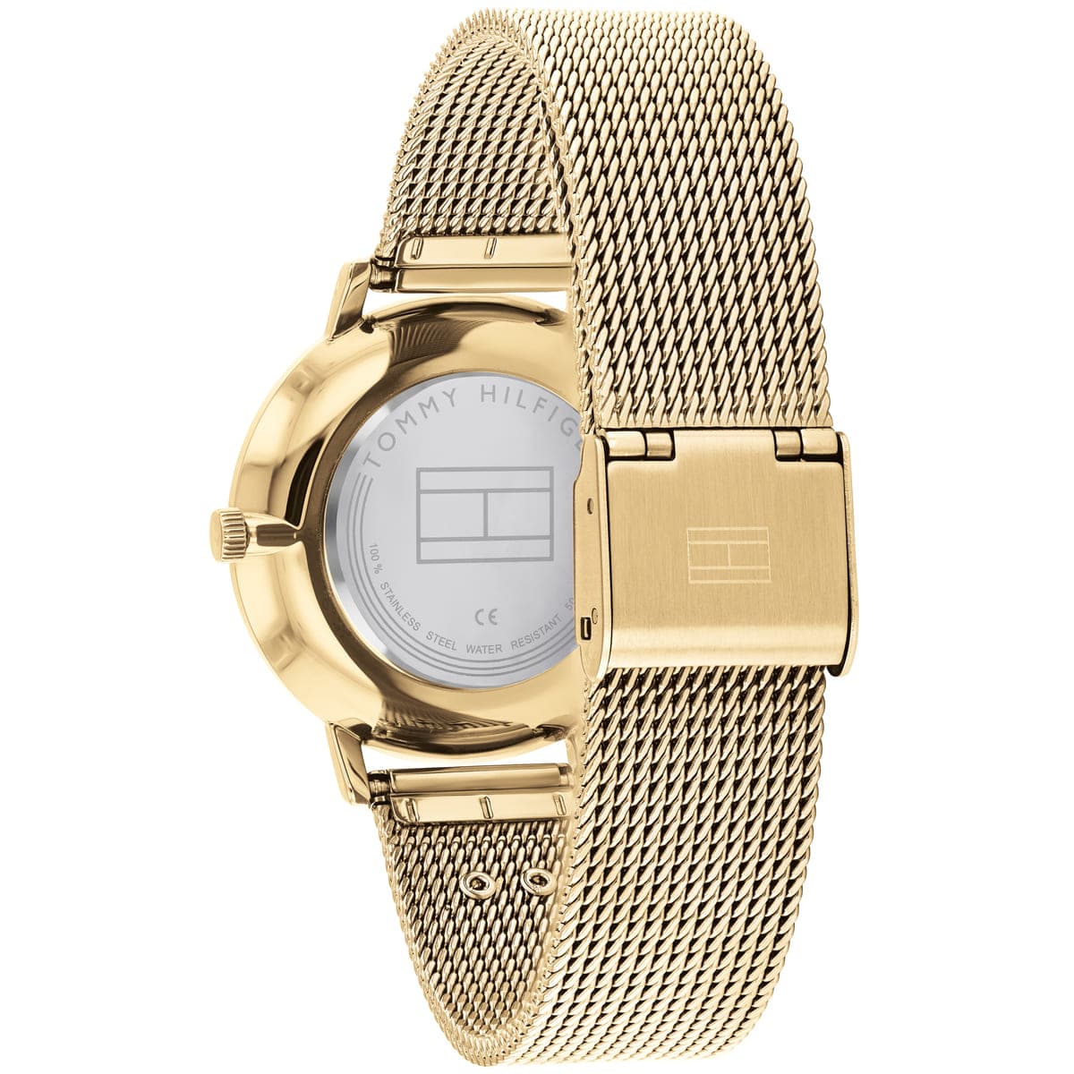 Tommy Hilfiger 1782286 watch caseback showing gold stainless steel construction