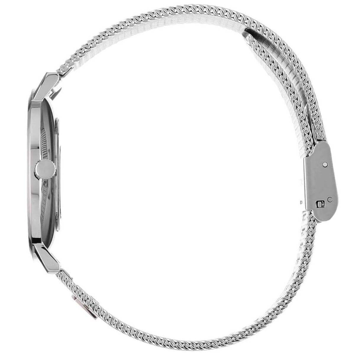 Tommy Hilfiger TEA watch side profile showing mesh strap and clasp closure