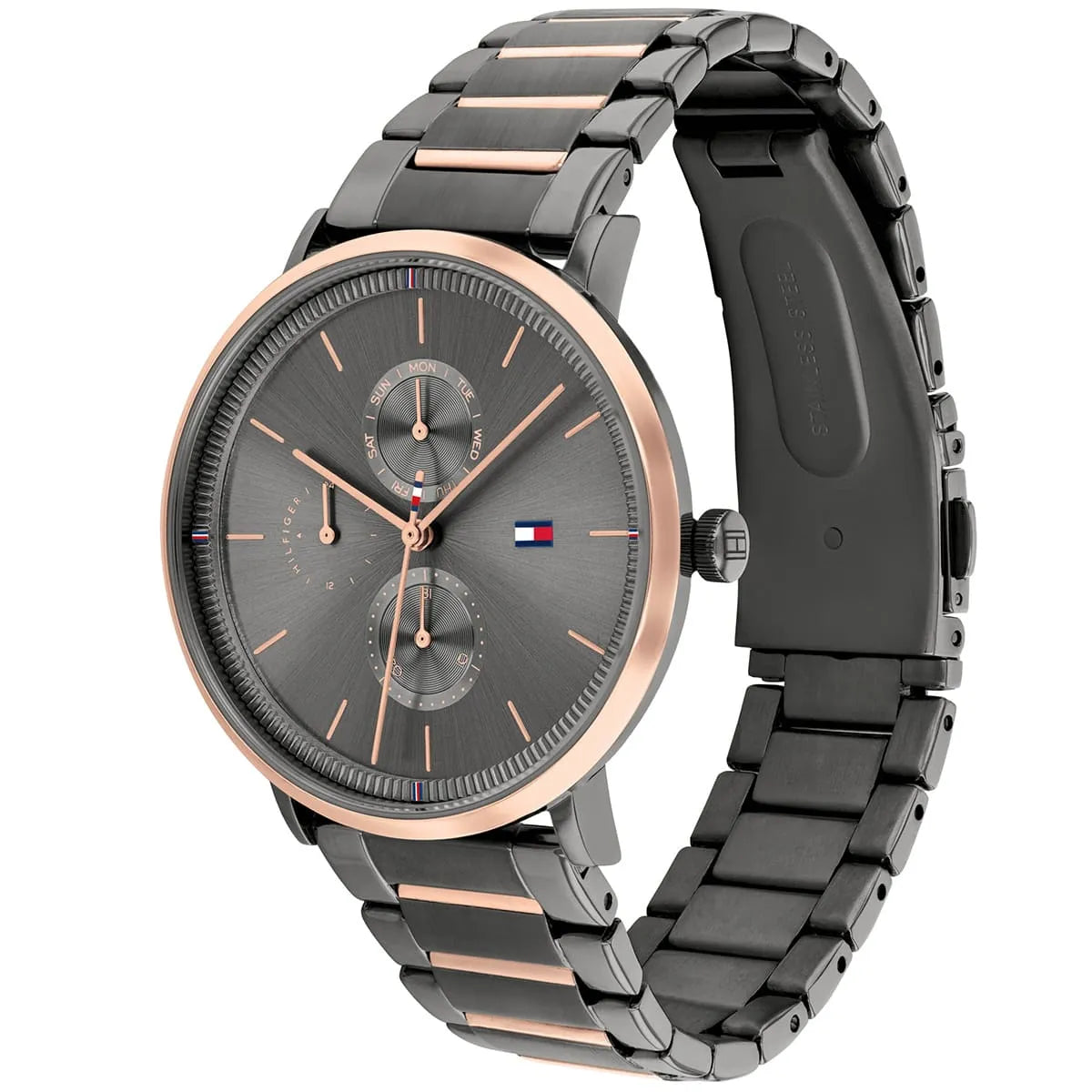 Side view of Tommy Hilfiger Jenna watch showing profile and strap
