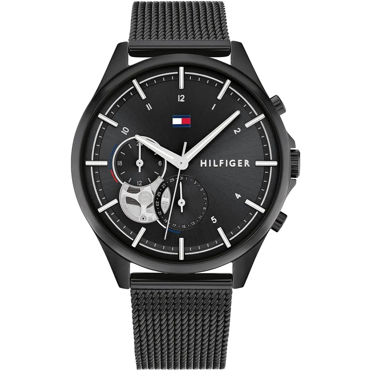 Tommy Hilfiger Quinn women's watch with black dial and black mesh metal strap