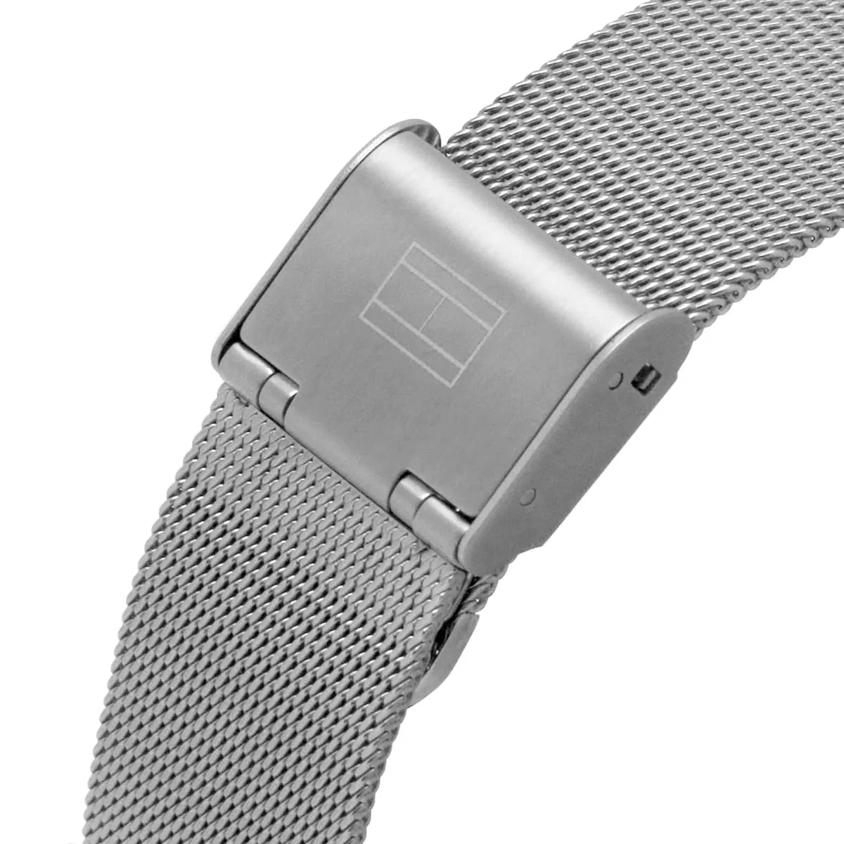 Stainless steel mesh strap with folding clasp on Tommy Hilfiger women's watch