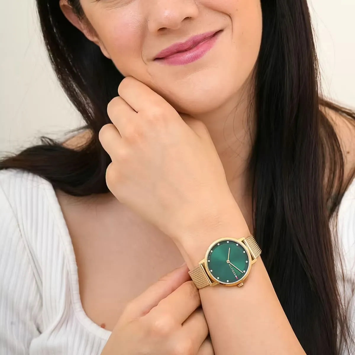 Tommy Hilfiger Pippa (34mm) Green Dial / Gold-Tone Steel Mesh Bracelet Women's Watch - 1782668