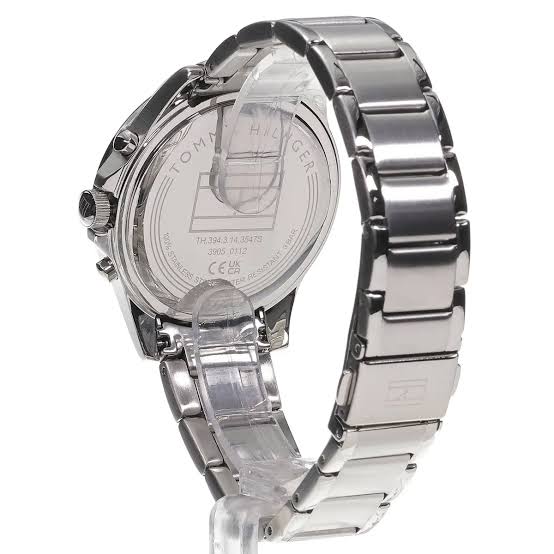 Case back view of Tommy Hilfiger 1782677 watch showing stainless steel with engraved details