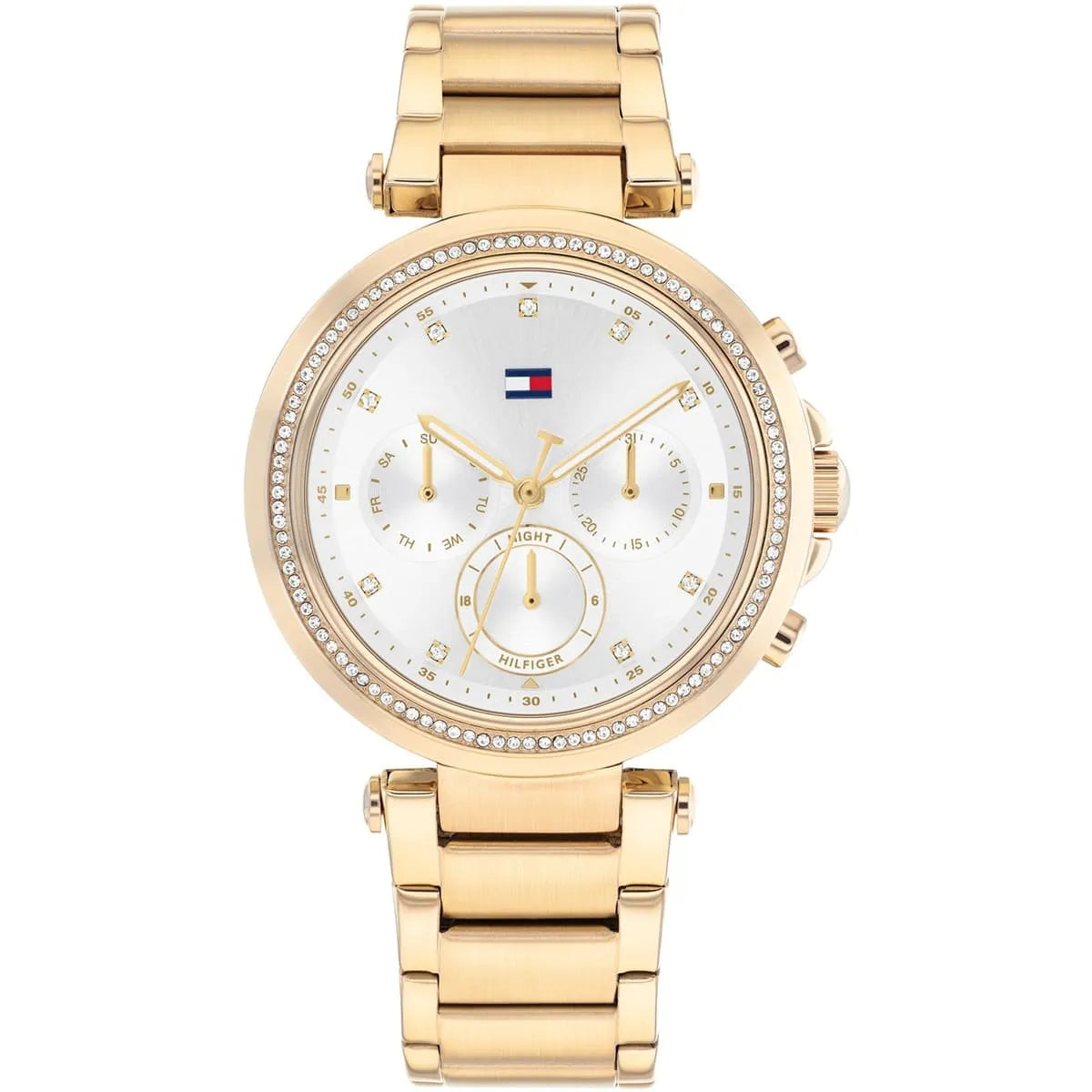 Tommy Hilfiger Emily women's chronograph watch with gold-tone stainless steel bracelet and crystal-set bezel