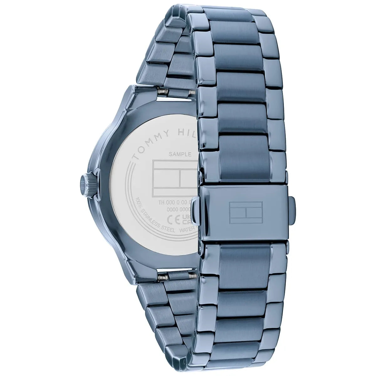 Tommy Hilfiger Piper watch caseback showing stainless steel case and engraved specifications