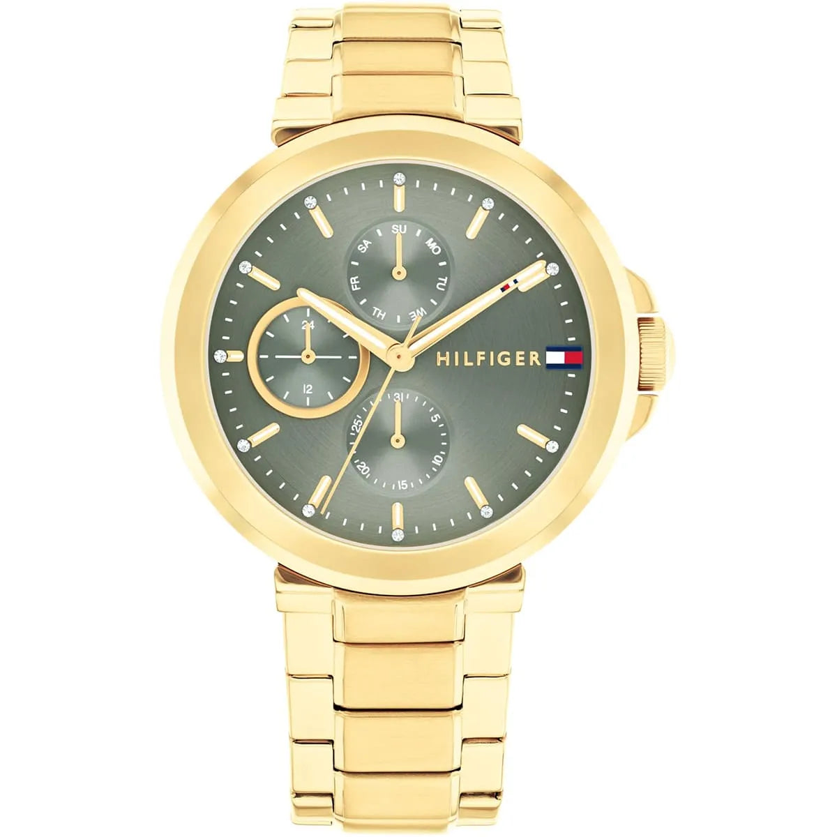 Tommy Hilfiger Gold Steel Green Dial Multi-function Women's Watch - 1782755