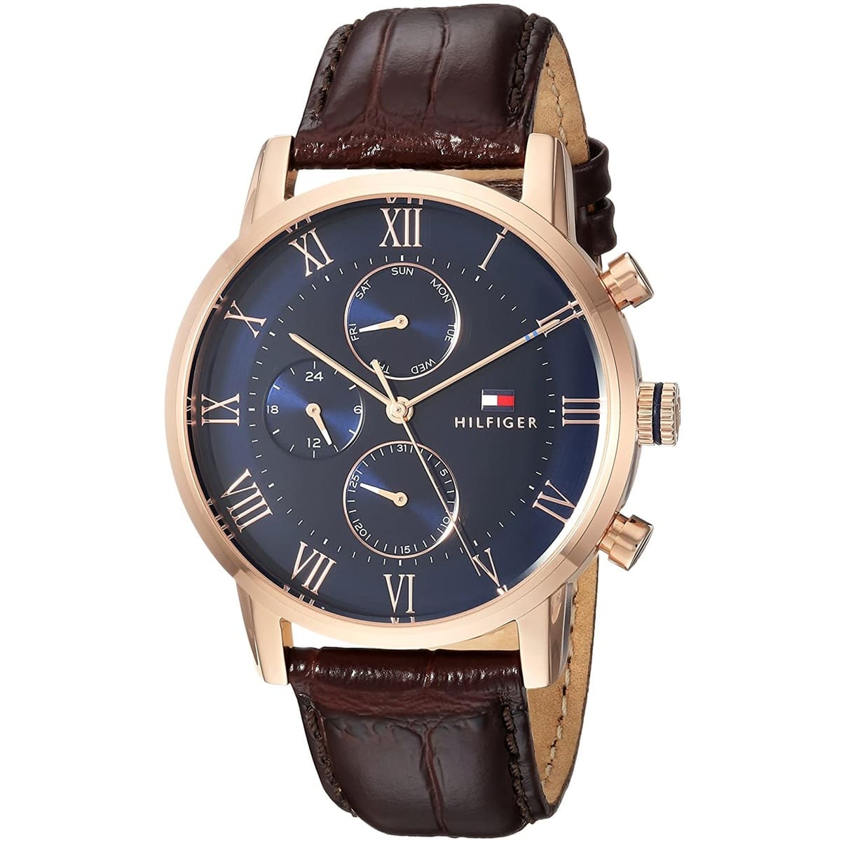 Tommy Hilfiger Quartz Kane Blue Dial Brown Leather Strap Men's Watch - 1791399