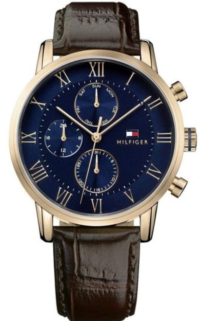 Tommy Hilfiger Quartz Kane Blue Dial Brown Leather Strap Men's Watch - 1791399