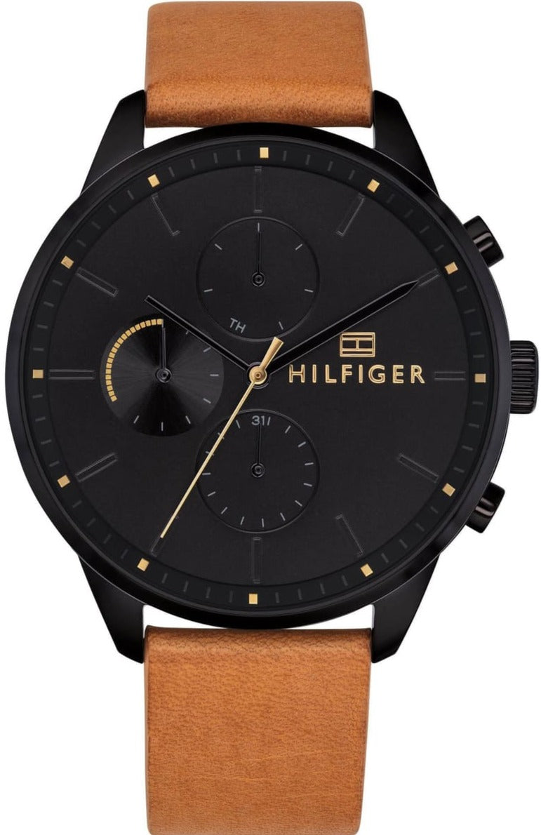 Tommy Hilfiger James men's watch with black dial and brown leather strap