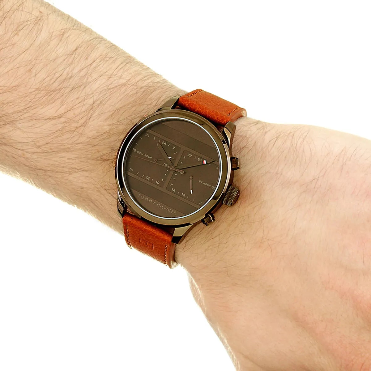 Tommy Hilfiger Brown Dual Time Dial, Leather Strap Men's Watch - 1791594