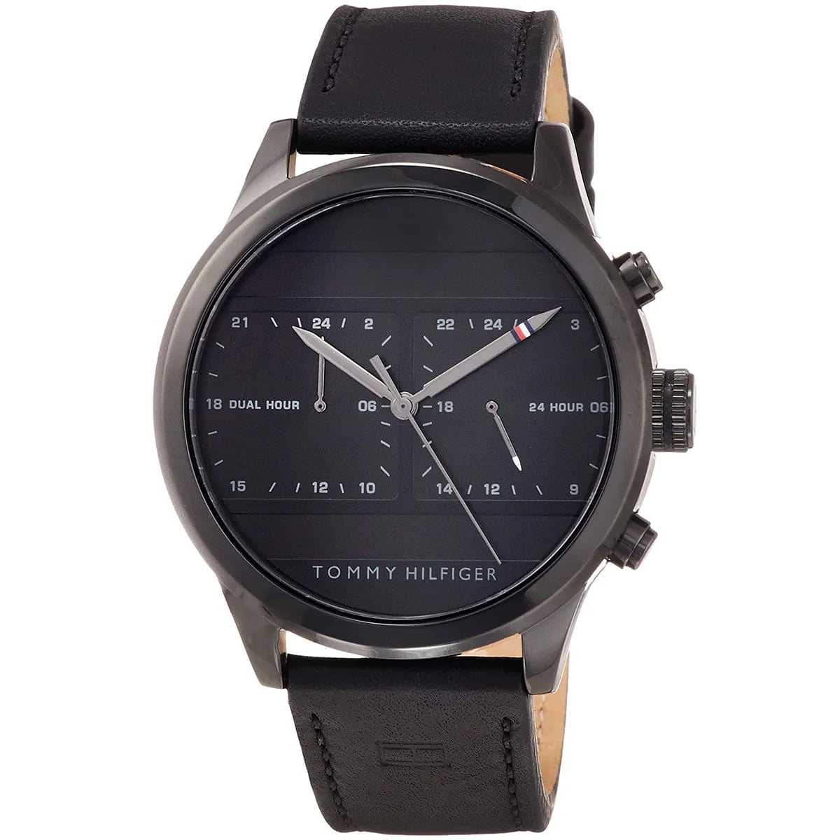Tommy Hilfiger Quartz Black Leather Strap Black Dial 44mm Men's Watch - 1791595