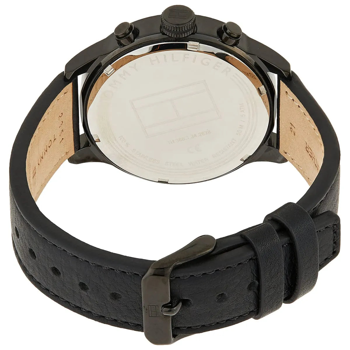 Tommy Hilfiger Quartz Black Leather Strap Black Dial 44mm Men's Watch - 1791595