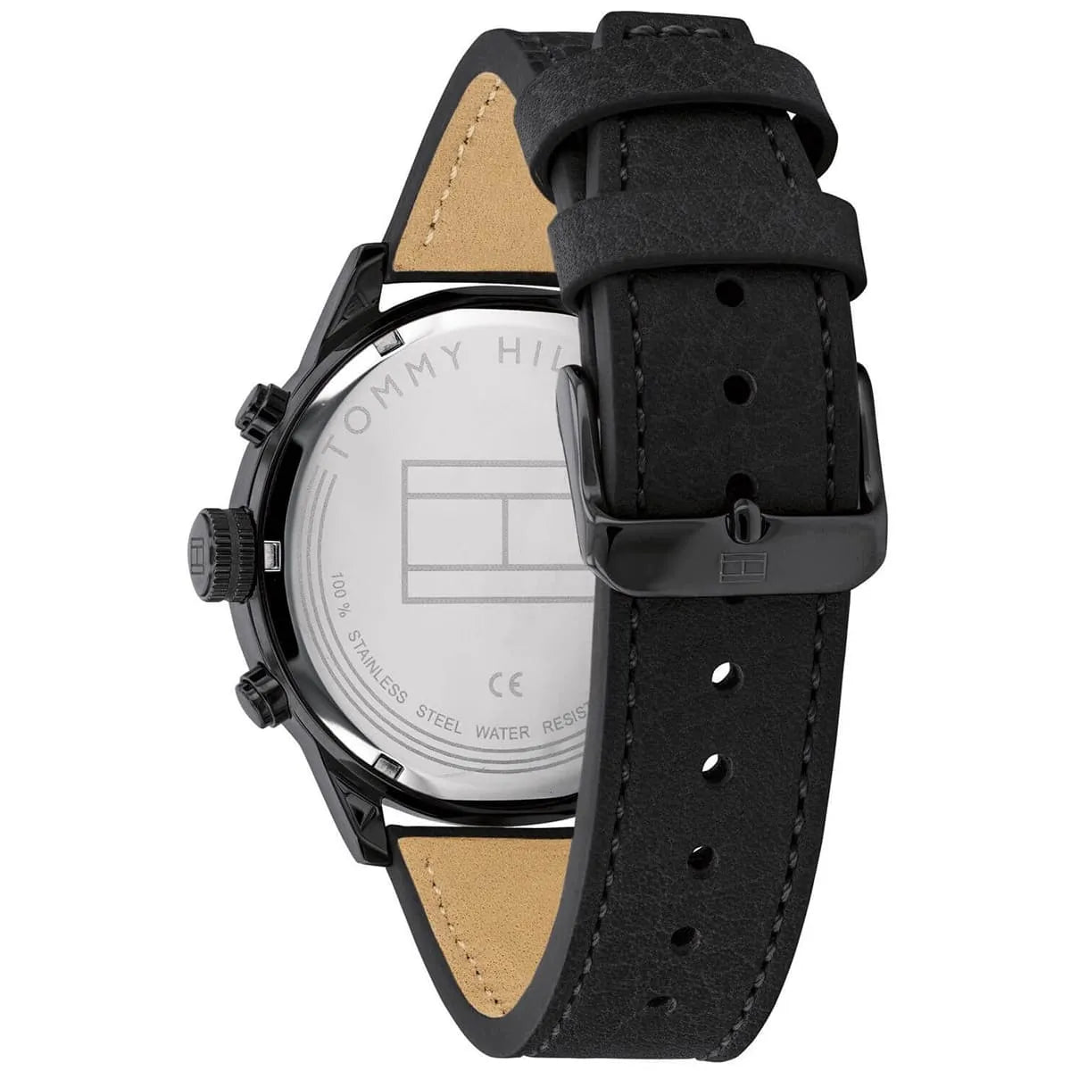 Tommy Hilfiger Quartz Black Leather Strap Black Dial 44mm Men's Watch - 1791595
