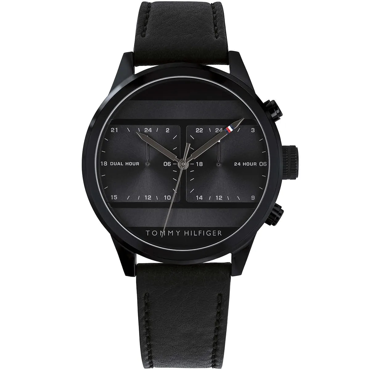 Tommy Hilfiger Quartz Black Leather Strap Black Dial 44mm Men's Watch - 1791595