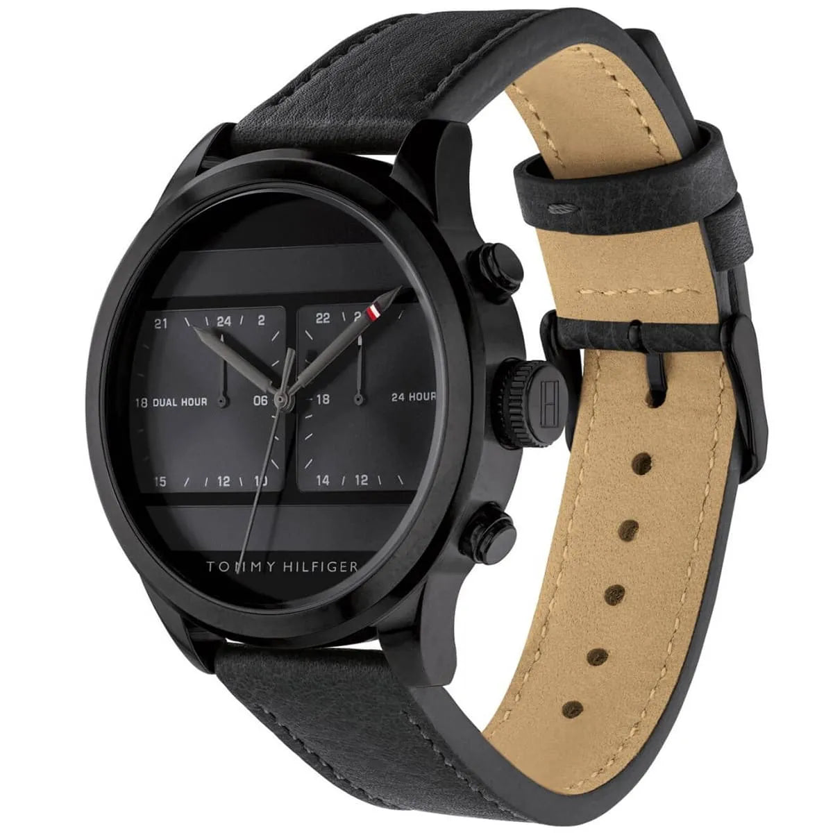 Tommy Hilfiger Quartz Black Leather Strap Black Dial 44mm Men's Watch - 1791595