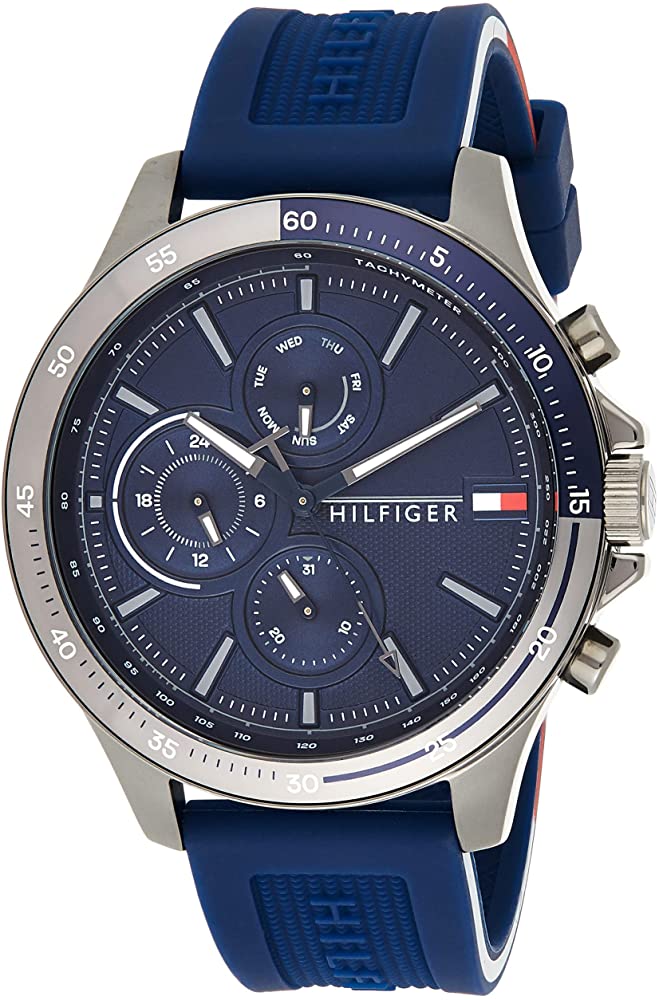 Tommy Hilfiger 1791721 blue dial chronograph watch angled view