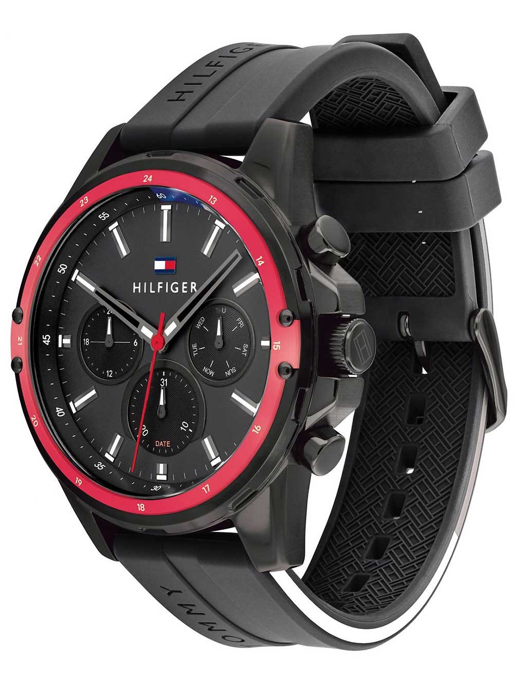 TOMMY HILFIGER MASON MULTI-DIAL BLACK SILICONE MEN'S WATCH - 1791793