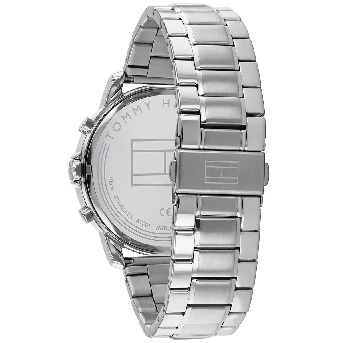 Tommy Hilfiger Jameson watch caseback showing stainless steel construction and water resistance