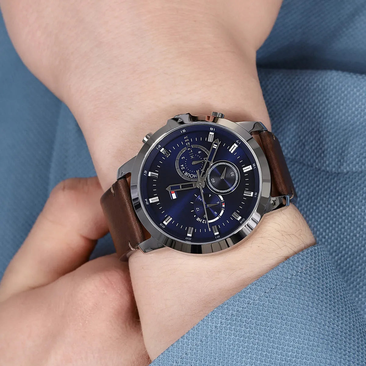 Tommy Hilfiger Men's Watch - Jameson Chronograph Blue Dial Brown Strap | 1791797 1791797 - Image 8