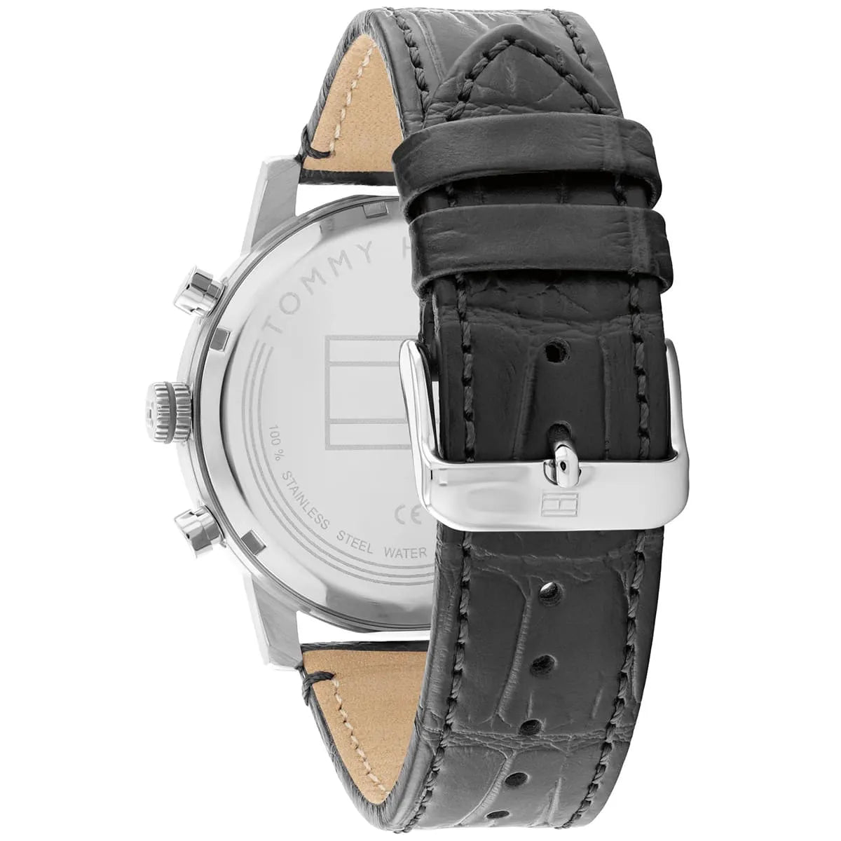 Tommy Hilfiger 1791883 watch back and strap detail showing leather construction