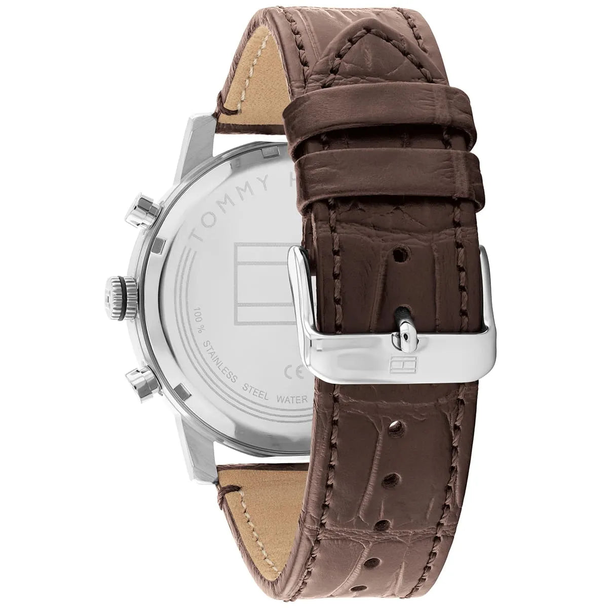 Tommy Hilfiger Multifunction Silver Round Dial Brown Leather Strap Watch For Men - 1791884