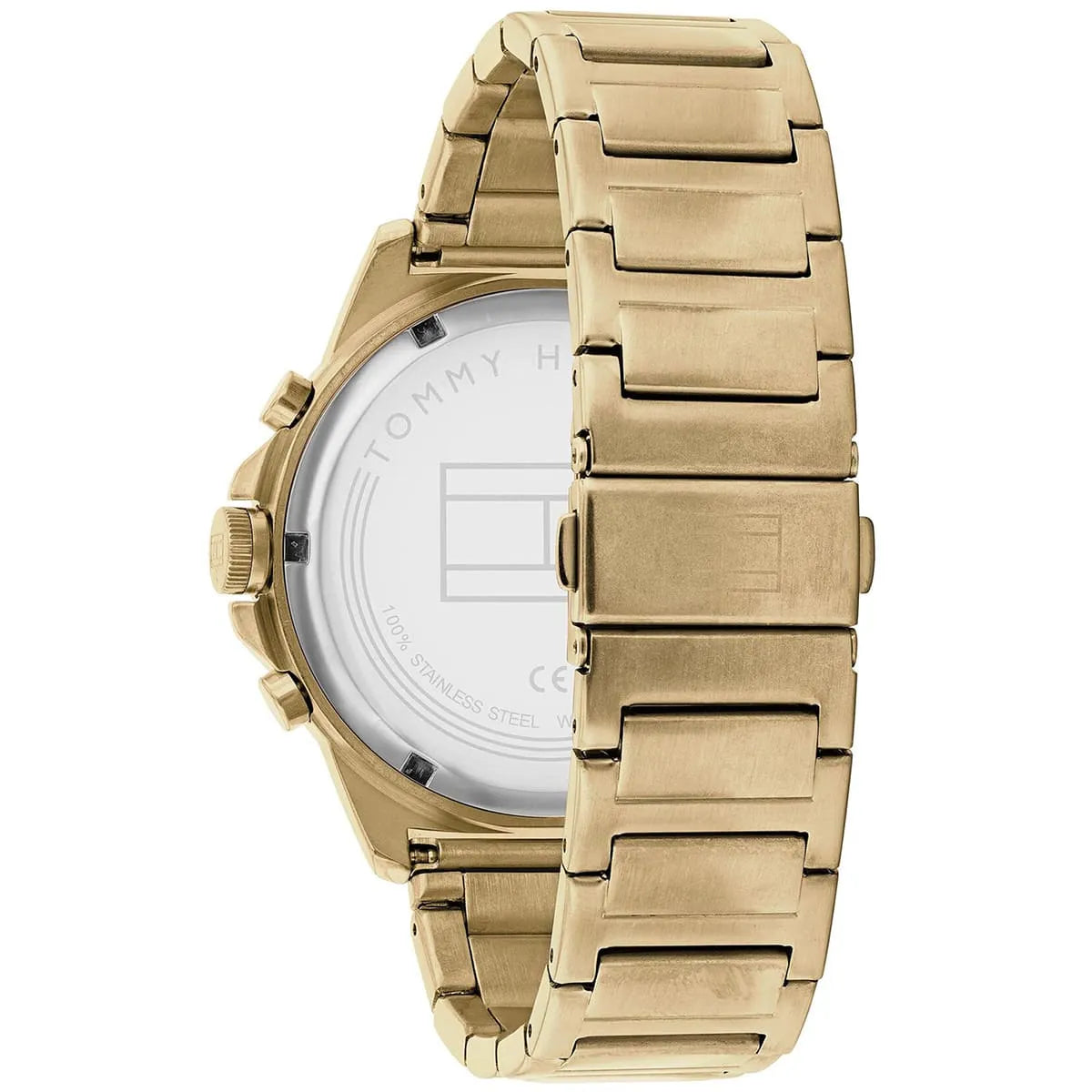 Tommy Hilfiger Mason watch caseback showing engraved stainless steel case back