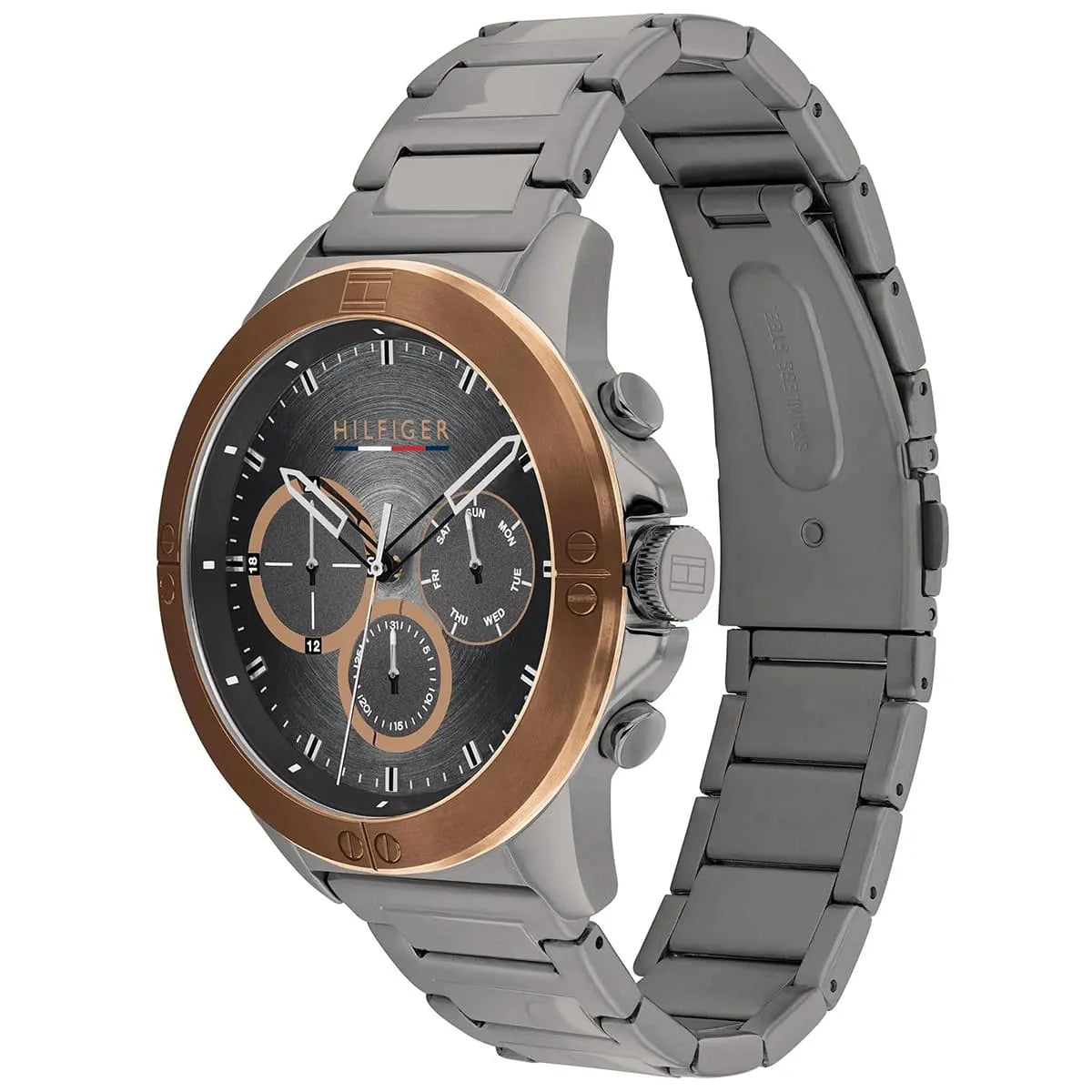 Tommy Hilfiger 1791892 watch angled view showing stainless steel bracelet